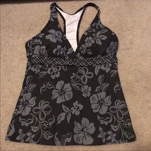 Black & Gray Hibiscus Tankini Top